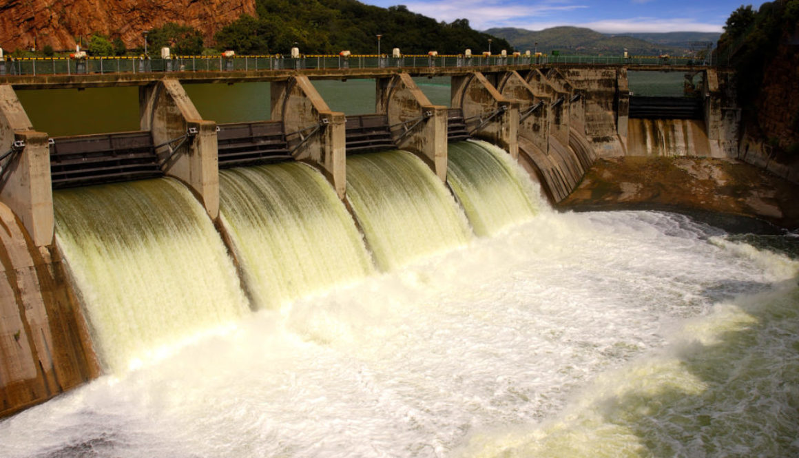 Release of water at a dam wall.