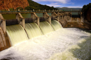 Release of water at a dam wall.