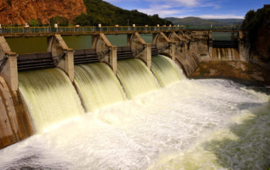 Release of water at a dam wall.